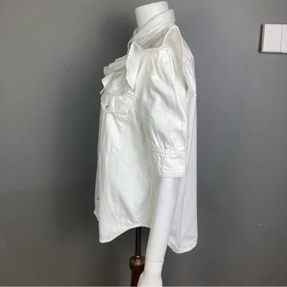 NEW Zadig & Voltaire shirt jacket Large western pearl snap ruffle Toky white - Picture 11 of 16